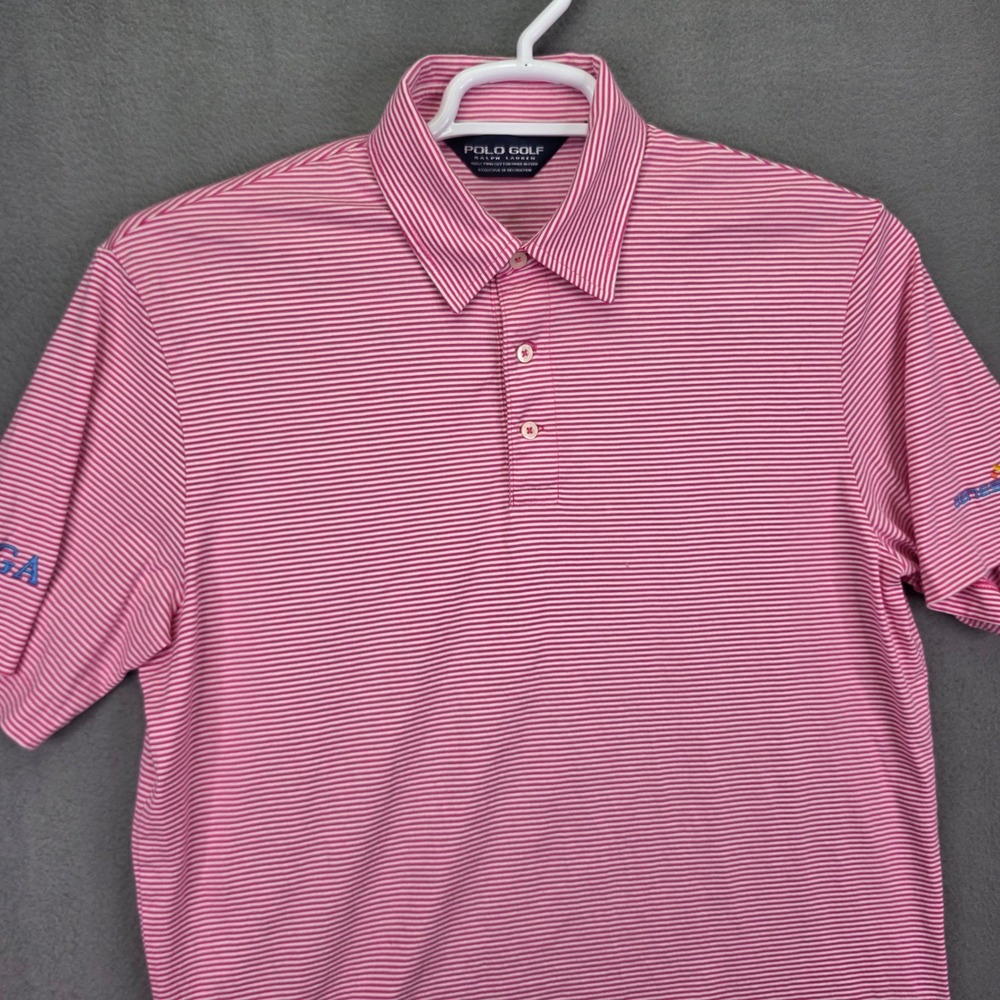 Polo Golf Ralph Lauren Shirt Striped Pink White Mens XL Pima Cotton Genesis AJGA